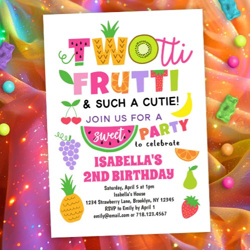 TWOtti Frutti Tropical Fruit Summer 2nd Birthday Invitation