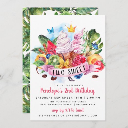 Twotti Frutti Two Sweet Birthday Party Invitation