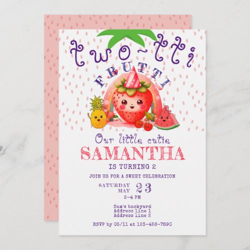 TWOTTI Tutti Frutti Summer Fruit Girl 2nd Birthday Invitation