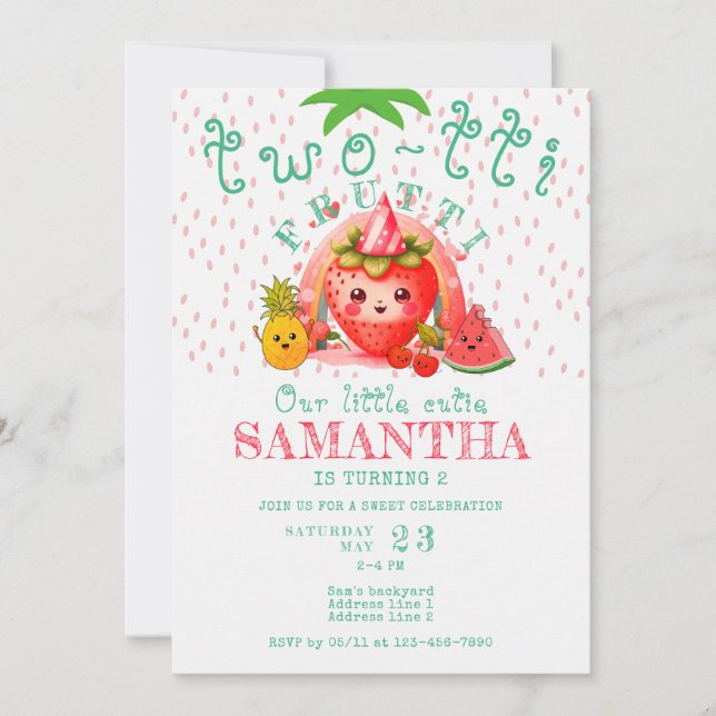 TWOTTI Tutti Frutti Summer Fruit Girl 2nd Birthday Invitation (Front)