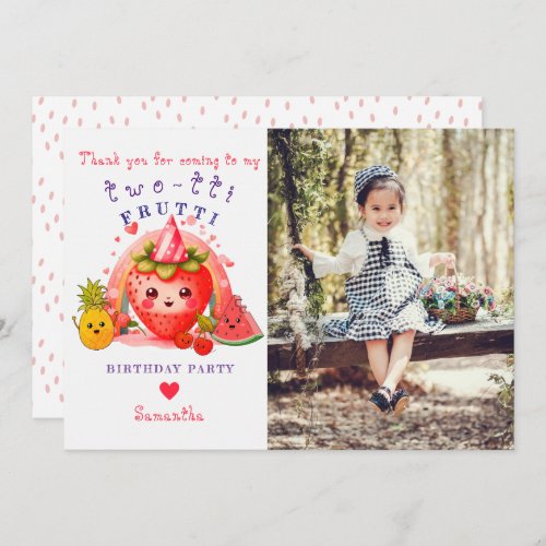 TWOTTI Tutti Frutti Summer Fruit Girl 2nd Birthday Thank You Card