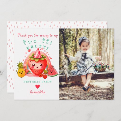 TWOTTI Tutti Frutti Summer Fruit Kids 2nd Birthday Thank You Card