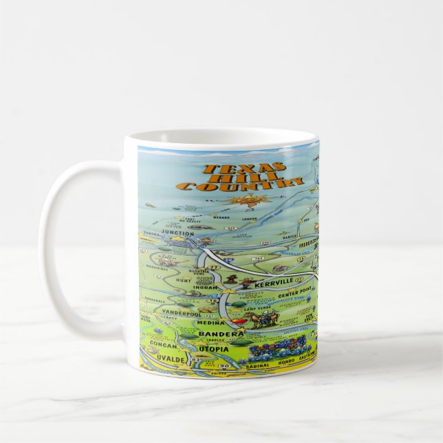 TX Hill Country Cartoon Map Coffee Mug (Left)
