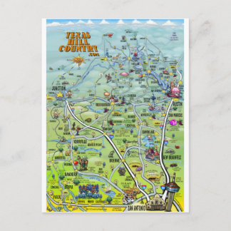 TX Hill Country Cartoon Map Postcard
