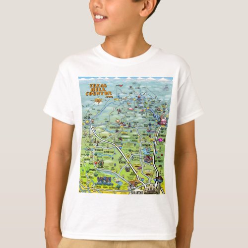 TX Hill Country Cartoon Map T_Shirt