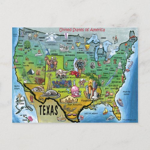 TX USA Map Postcard