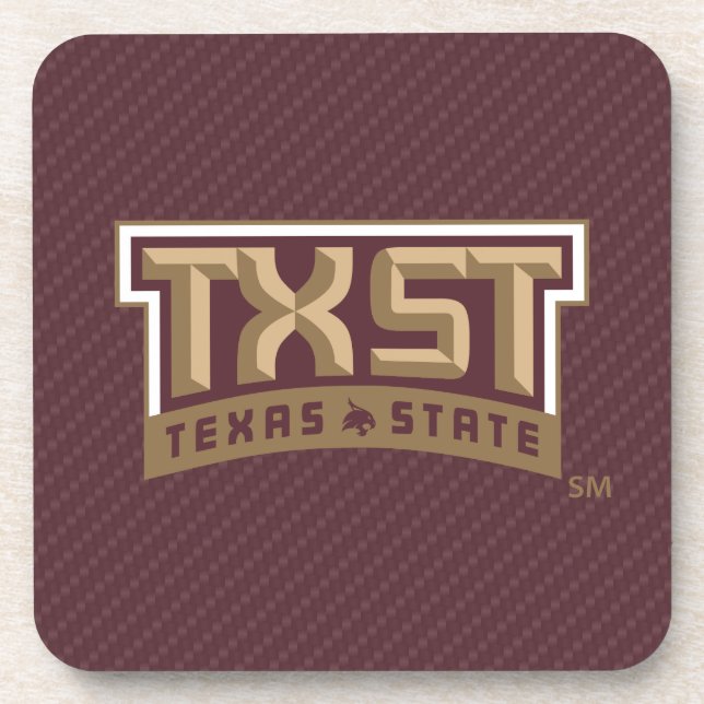 TXST Wordmark Carbon Fiber Pattern Beverage Coaster (Front)