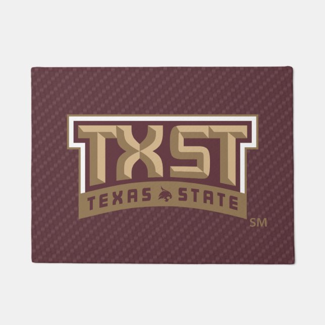 TXST Wordmark Carbon Fiber Pattern Doormat (Front)