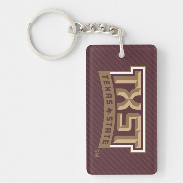TXST Wordmark Carbon Fiber Pattern Keychain (Front)