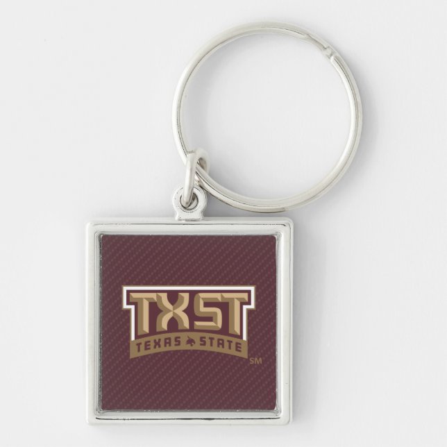 TXST Wordmark Carbon Fiber Pattern Keychain (Front)