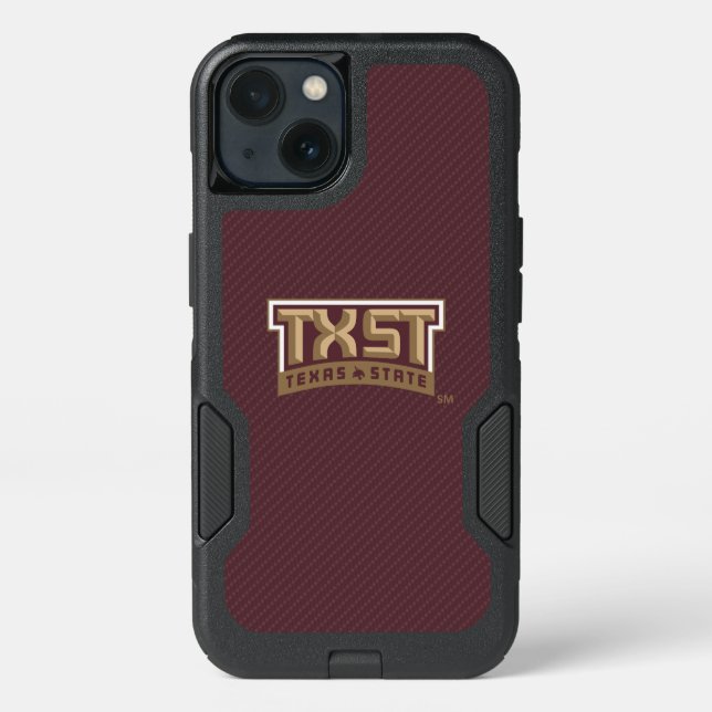 TXST Wordmark Carbon Fiber Pattern Otterbox iPhone Case (Back)
