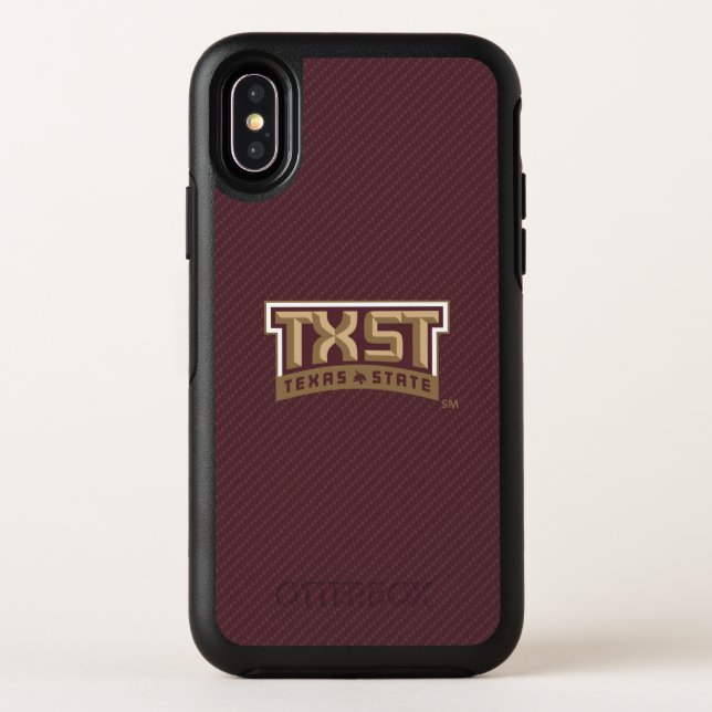 TXST Wordmark Carbon Fiber Pattern Otterbox iPhone Case (Back)