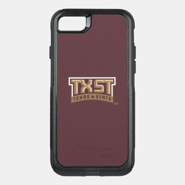 TXST Wordmark Carbon Fiber Pattern Otterbox iPhone Case (Back)