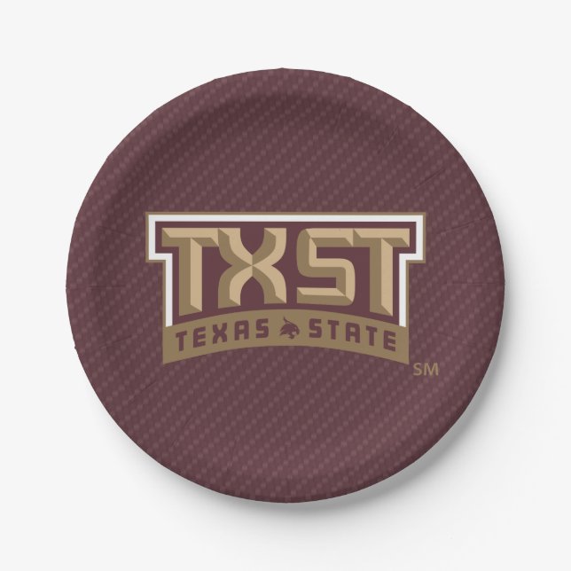 TXST Wordmark Carbon Fiber Pattern Paper Plates (Front)