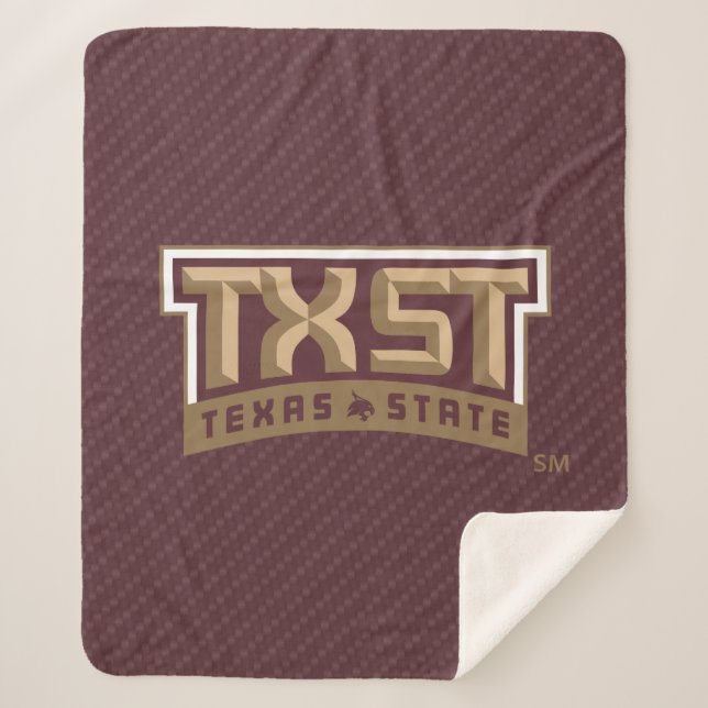 TXST Wordmark Carbon Fiber Pattern Sherpa Blanket (Front)