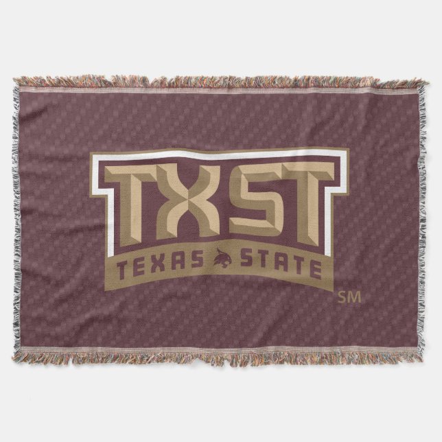 TXST Wordmark Carbon Fiber Pattern Throw Blanket (Front)