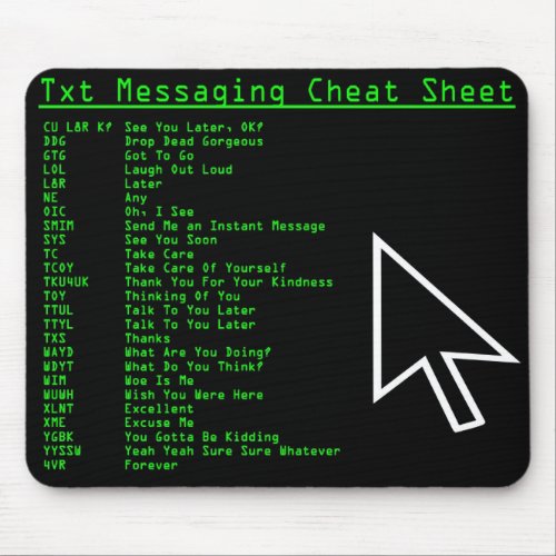 Txt Messaging Cheat Sheet Mouse Pad