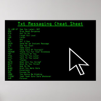 Txt Messaging Cheat Sheet Poster