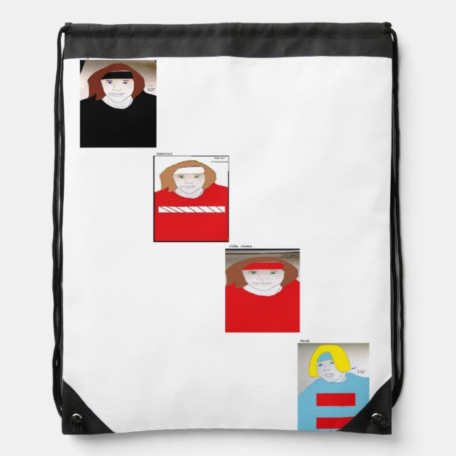 "Ty, Gabriel, John James, and Nick" Drawing Drawstring Bag (Front)
