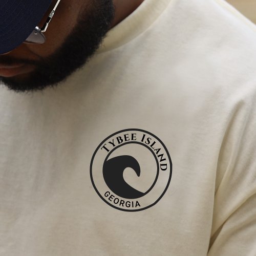 Tybee Island Black Ocean Wave Circle Design T_Shirt