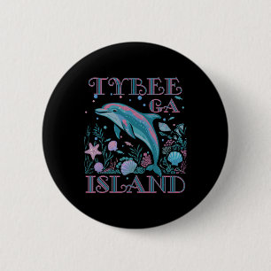 Tybee Island Ga Dolphin Lover Colorful Beach Souve Button