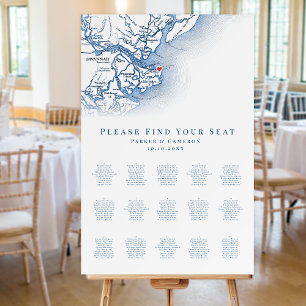 Tybee Island GA Map 15 Table Wedding Seating Chart Foam Board