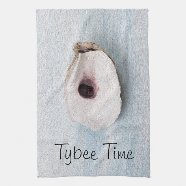 Tybee Island Georgia Blue Oyster Design Kitchen Towel (Vertical)