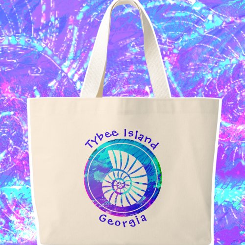 Tybee Island Georgia Colorful Ocean Seashell Large Tote Bag
