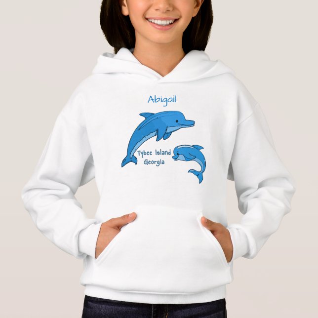 Tybee Island Georgia Cute Playful Blue Dolphins Hoodie (Front)