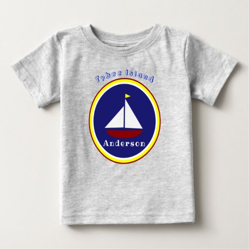 Tybee Island Georgia Cute Sailboat with Name Baby T_Shirt