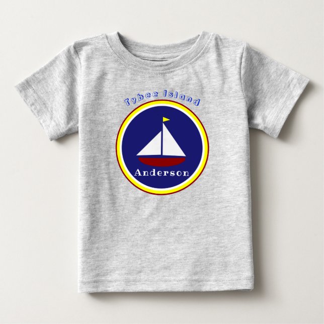 Tybee Island Georgia Cute Sailboat with Name Baby T-Shirt (Front)