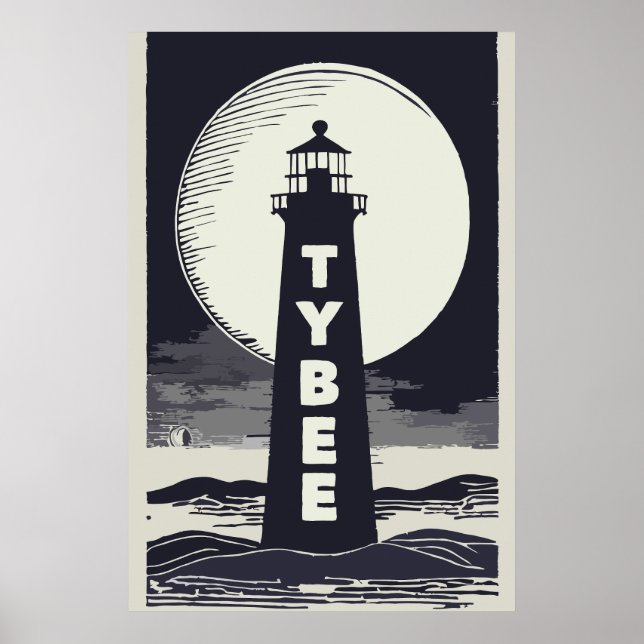 Tybee Island Georgia Lighthouse Moon Poster (Front)