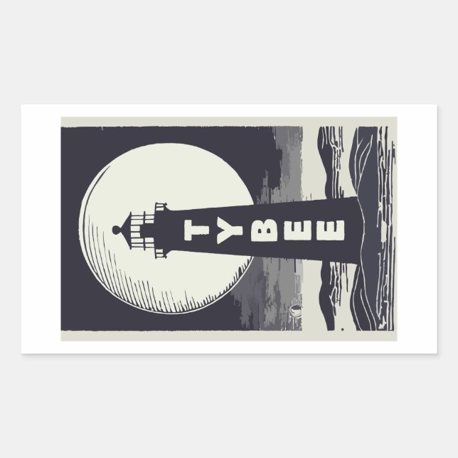 Tybee Island Georgia Lighthouse Moon Rectangular Sticker (Front)