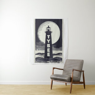 Tybee Island Georgia Lighthouse Moon Tapestry