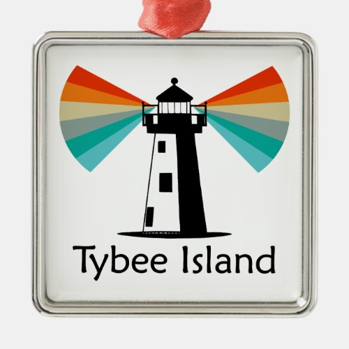 Tybee Island Georgia Lighthouse Rainbow Metal Ornament