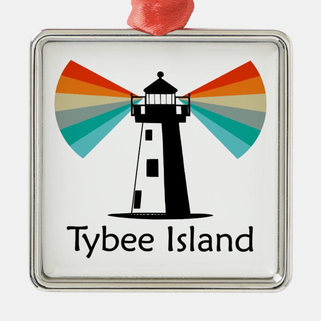 Tybee Island Georgia Lighthouse Rainbow Metal Ornament (Front)