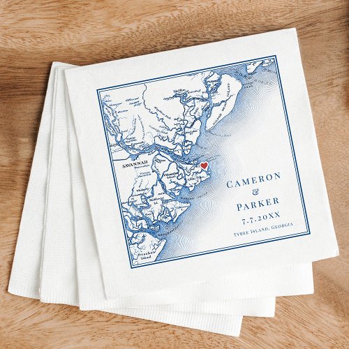 Tybee Island Georgia Map Elegant Navy Wedding Napkins