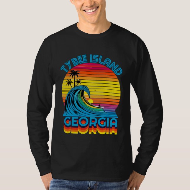Tybee Island Georgia Retro Throwback Surf & Beach  T-Shirt (Front)