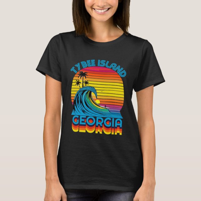 Tybee Island Georgia Retro Throwback Surf & Beach  T-Shirt (Front)