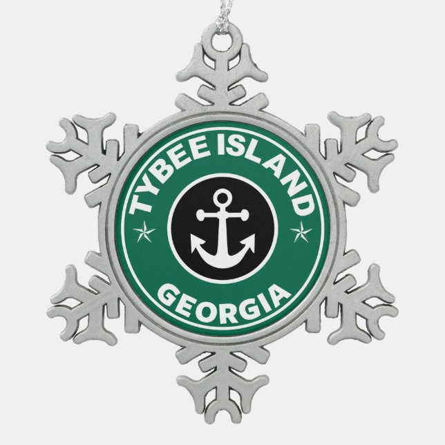 Tybee Island Georgia Snowflake Pewter Christmas Ornament (Front)