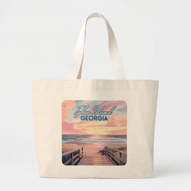 Tybee Island Georgia Sunrise Beach Savannah Large Tote Bag (Front)