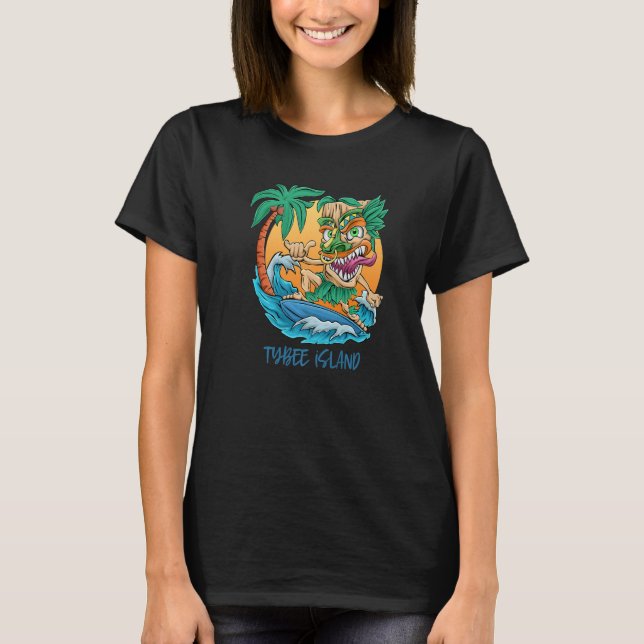 Tybee Island Georgia Vacation Surfing Tiki Man Bea T-Shirt (Front)