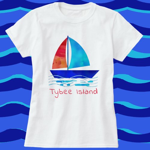 Tybee Island Georgia Vacation Watercolor Sailboat  T_Shirt