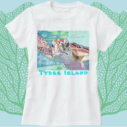 Tybee Island Georgia Watercolor Sea Turtle T_Shirt