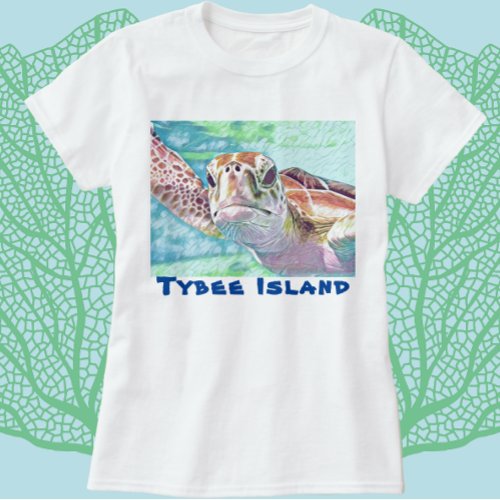 Tybee Island Georgia Watercolor Sea Turtle T_Shirt