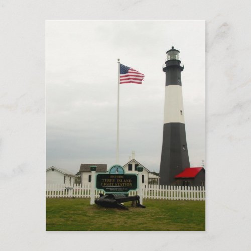 Tybee Island Lighthouse Georgia American Flag Postcard