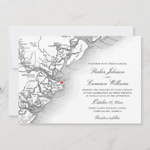 Tybee Island Map Black and White Wedding Invitation