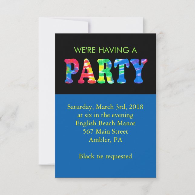 TYE DYE Bar Mitzvah Invitation Reception Card (Front)