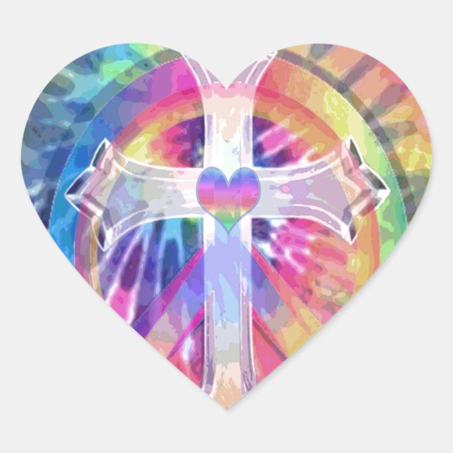 Tye Dye Cross Heart Sticker (Front)