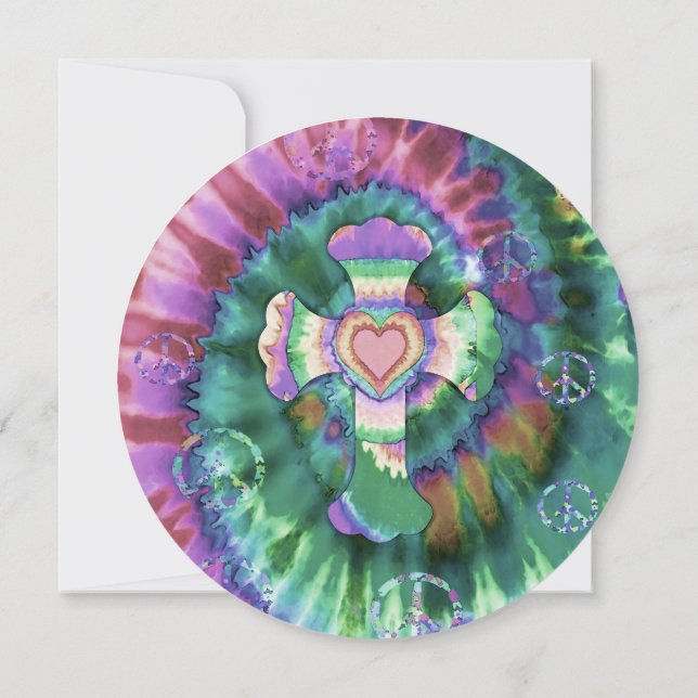Tye Dye Cross Pink Colors Invitation (Back)